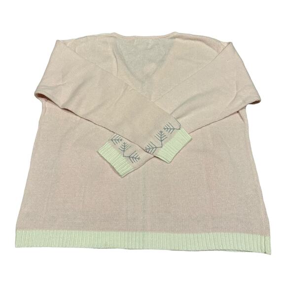 NWT Stiches In Time Pink, white, zipper Cardigan w snowflakes & gems size Large - Picture 7 of 13